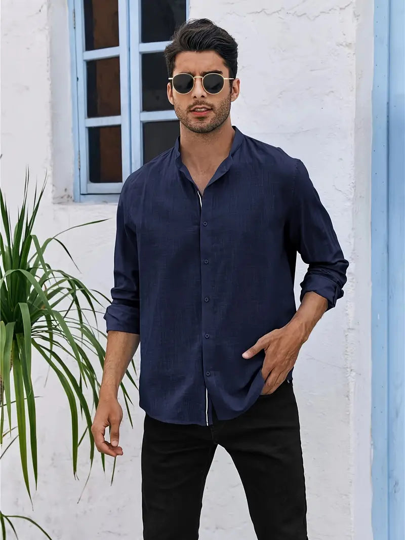 Versatile Long-Sleeve Button-Up Shirt: Stretchy, Breathable Comfort for Effortless Style