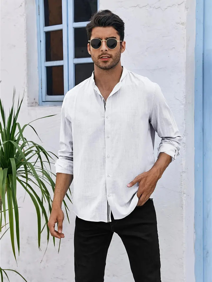 Versatile Long-Sleeve Button-Up Shirt: Stretchy, Breathable Comfort for Effortless Style