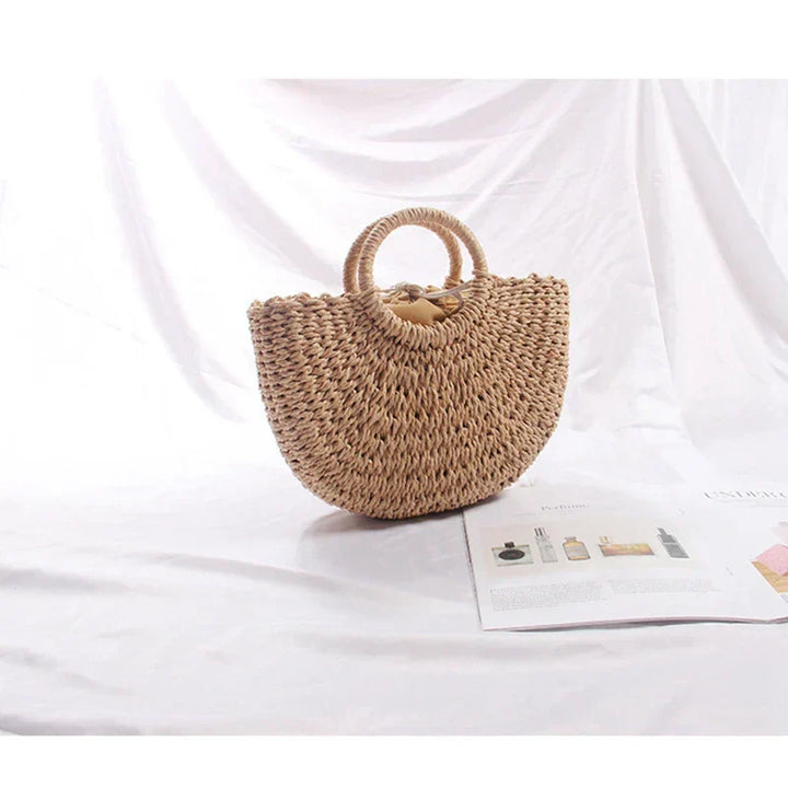 Ladies boho style paper string bag with drawstring fastening