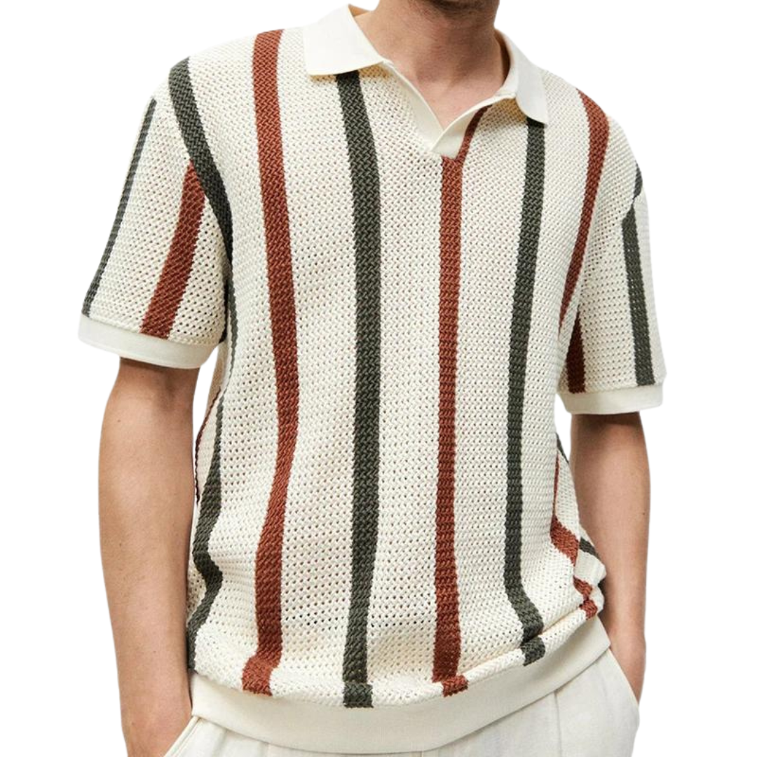 Chic Striped Knitted Polo Shirt for Effortless Style