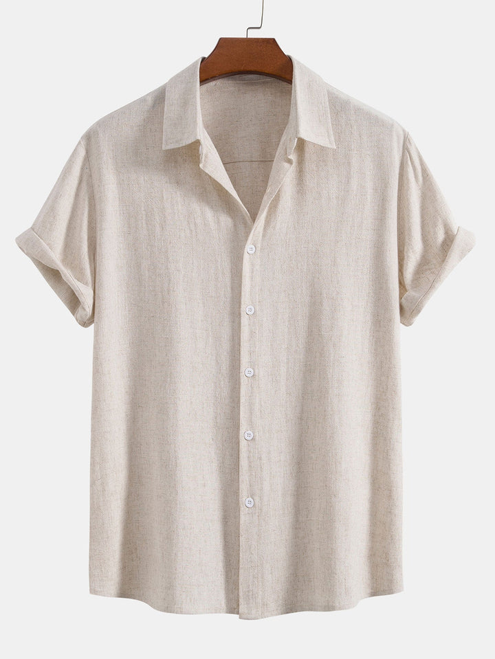 Linen Rayon Blend Button Up Shirt & Linen Cotton Blend 11" Shorts