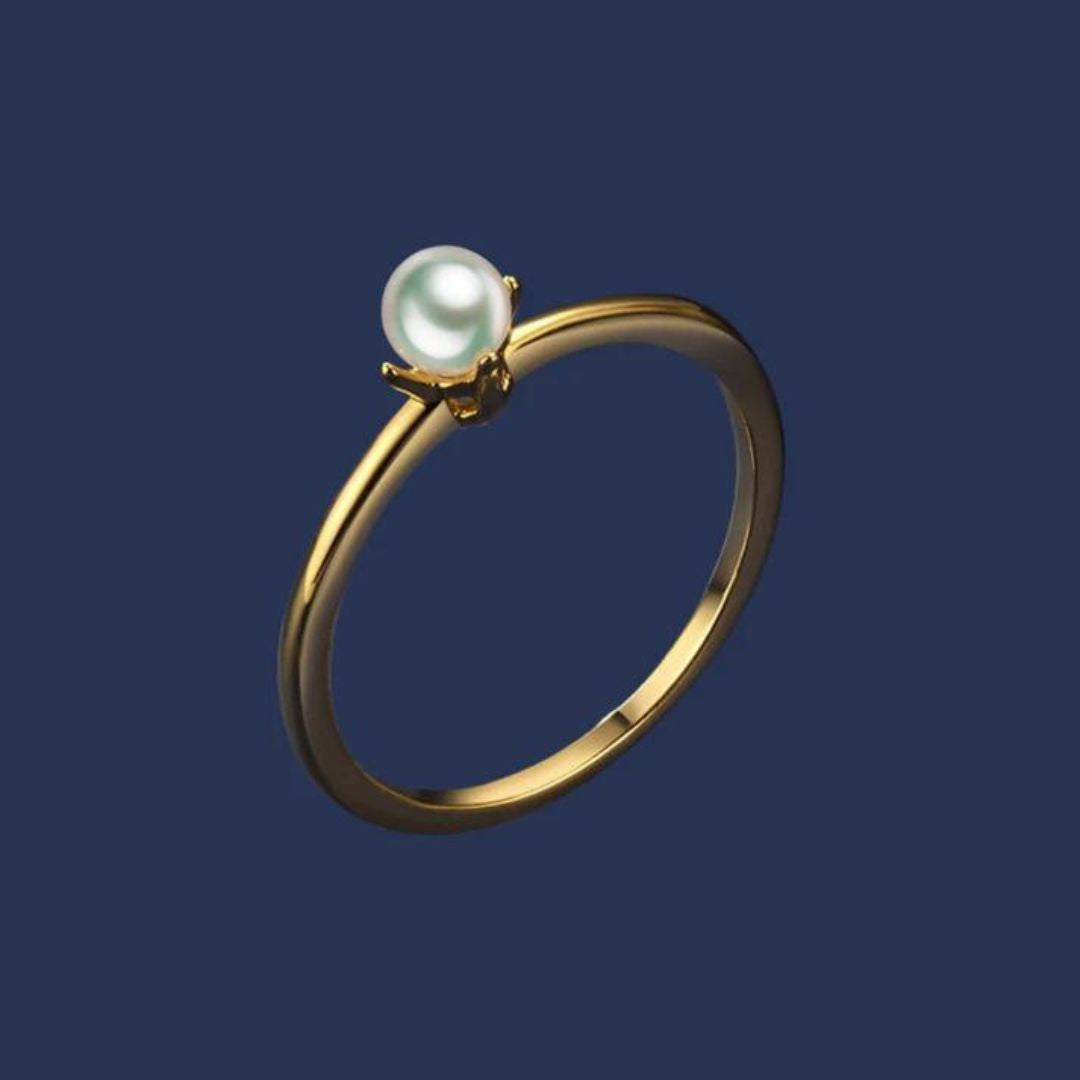 Minimalist gold ring with solitaire pearl