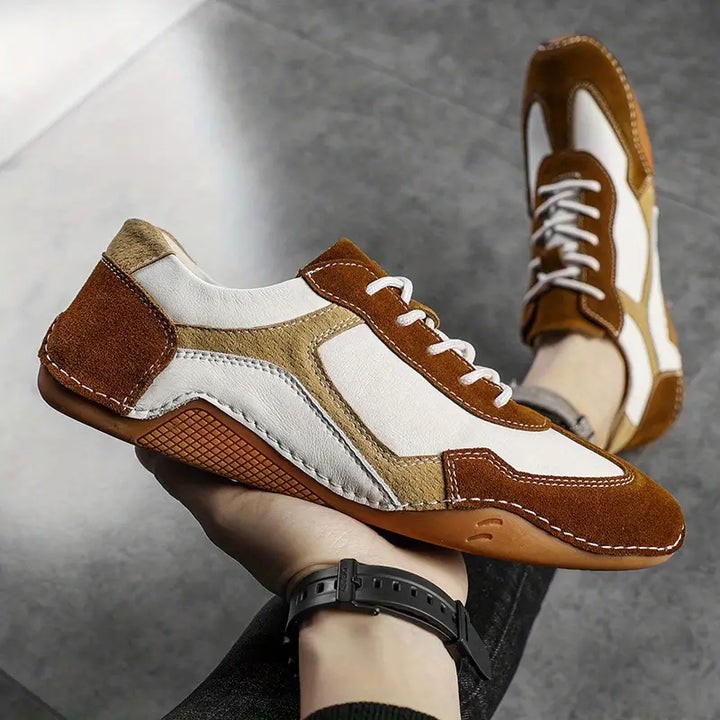 Breathable Genuine Leather Sneakers With Golf Sole Design