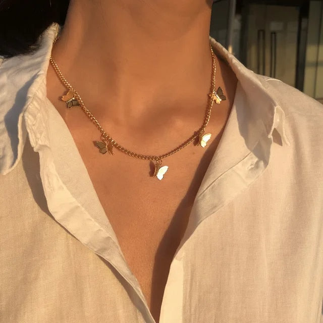 Boho choker with butterfly pendants