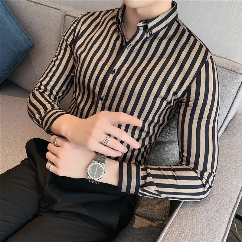 Stylish Vertical Stripe Button-Up Shirt