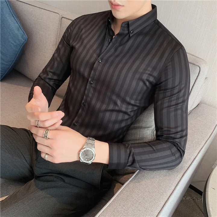 Stylish Vertical Stripe Button-Up Shirt