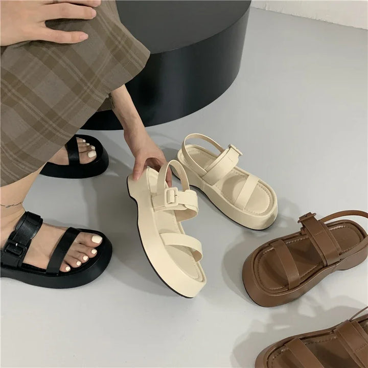 Women's platform sandals with open toe and ankle strap