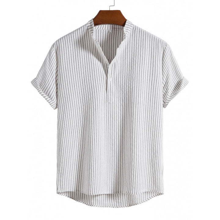 Stylish Linen Striped Shirt for Men with Half Button Placket