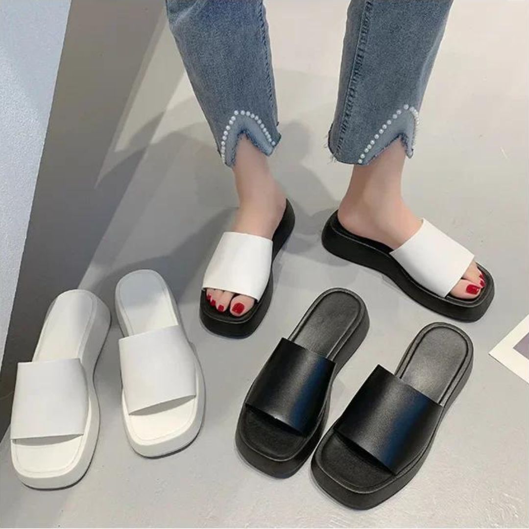 Minimalist slide sandals with wide strap