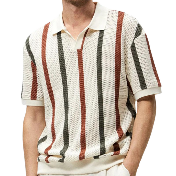 Chic Striped Knitted Polo Shirt for Effortless Style