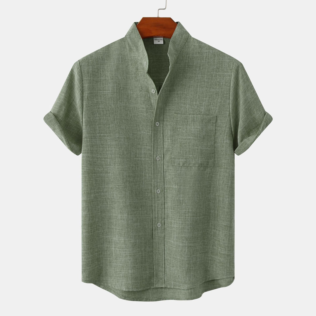 Stylish Short-Sleeve Linen Shirt for Men with Elegant Lapels