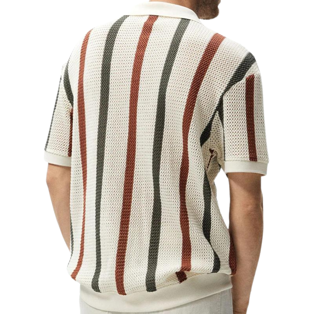 Chic Striped Knitted Polo Shirt for Effortless Style