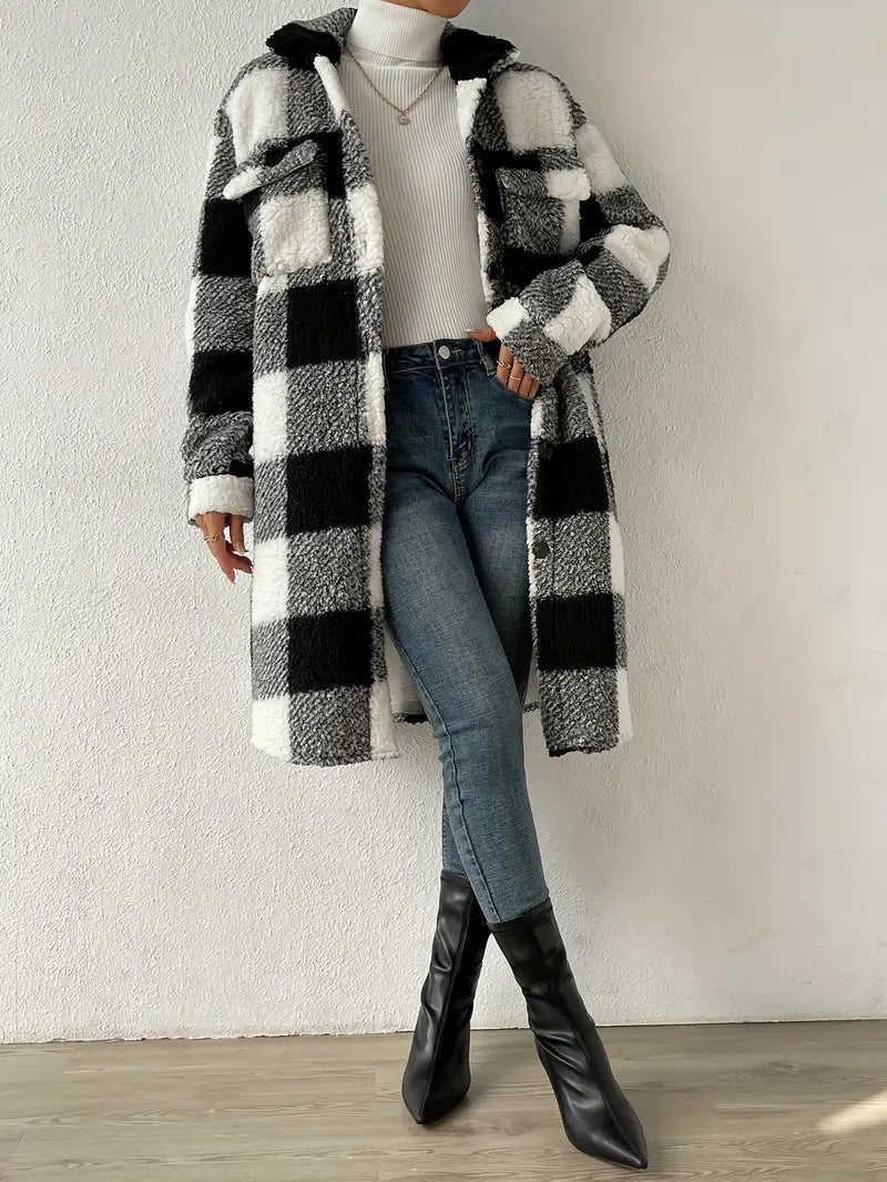 Elegant checked teddy coat