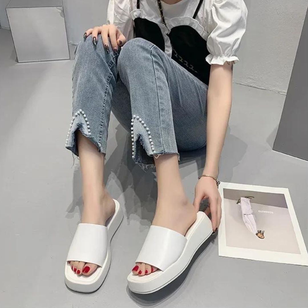 Minimalist slide sandals with wide strap