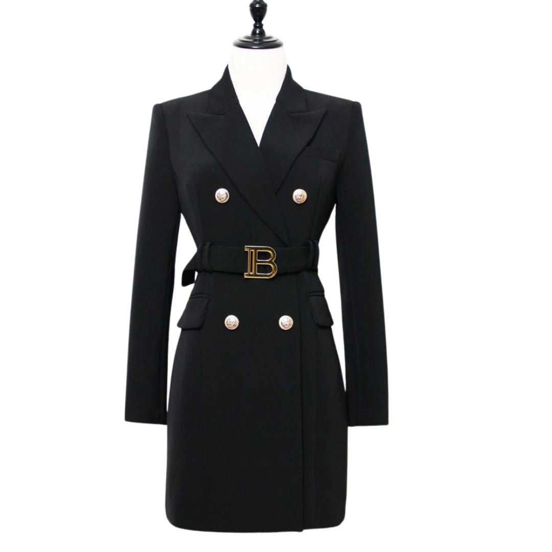 Double-breasted blazer dress with gold button details