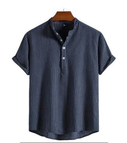 Stylish Linen Striped Shirt for Men with Half Button Placket