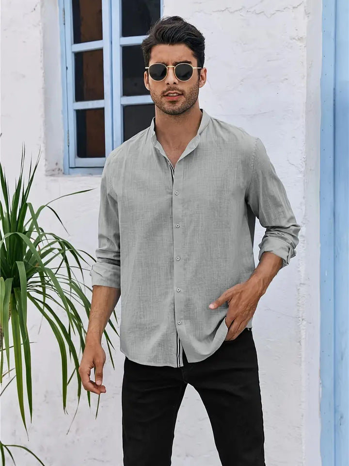 Versatile Long-Sleeve Button-Up Shirt: Stretchy, Breathable Comfort for Effortless Style