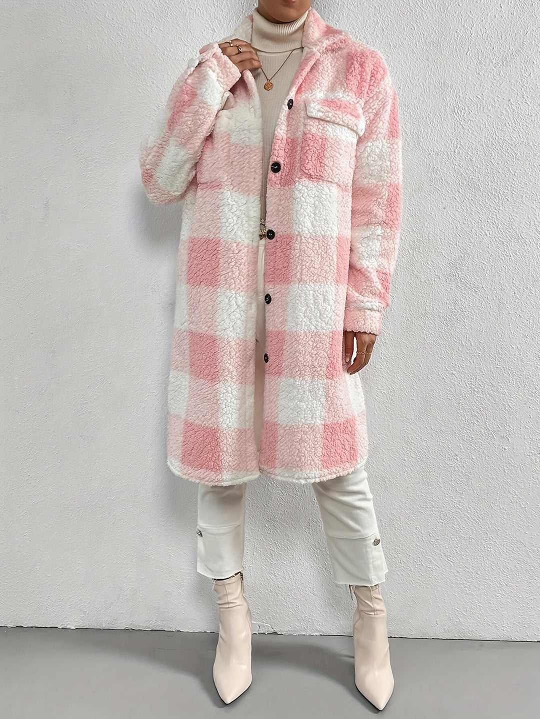 Elegant checked teddy coat