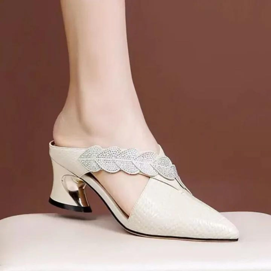 Lace mules with braided strap detail