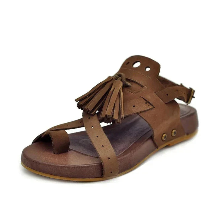 Handmade genuine leather sandals with tassels