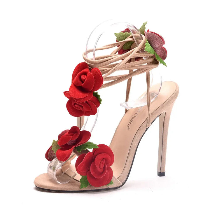 Stiletto sandals with floral appliqués