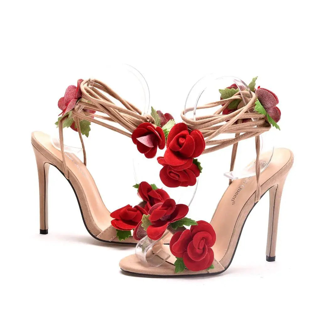 Stiletto sandals with floral appliqués