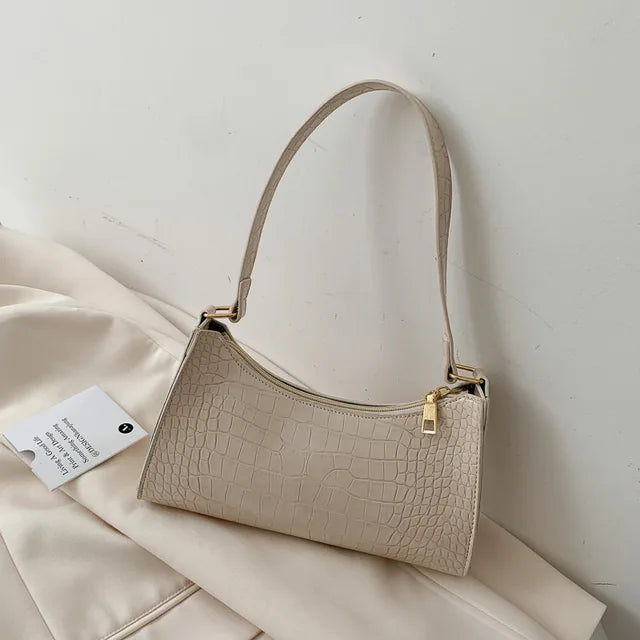 Ladies shoulder bag in PU leather with alligator pattern