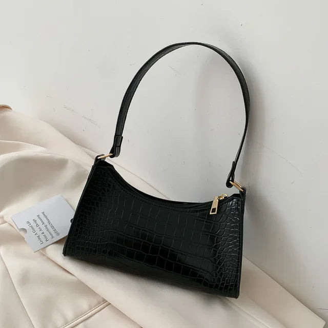 Ladies shoulder bag in PU leather with alligator pattern