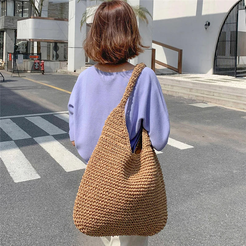 Large woven shoulder bag for women