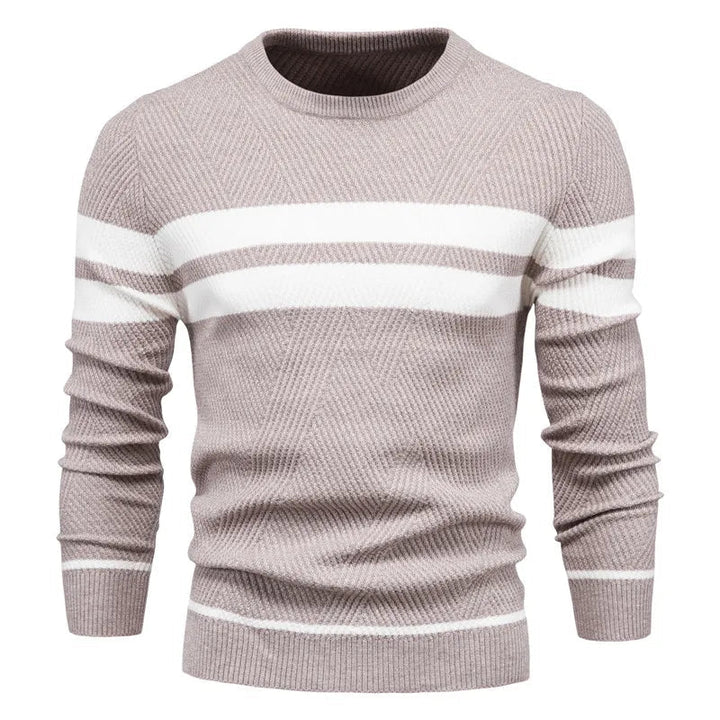 Cozy Men's Slim Fit Round Neck Patchwork Sweater