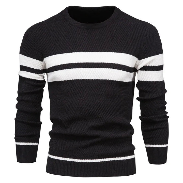 Cozy Men's Slim Fit Round Neck Patchwork Sweater