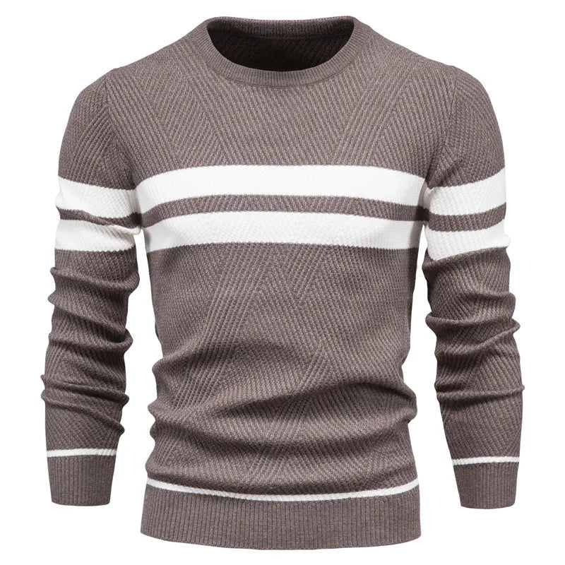 Cozy Men's Slim Fit Round Neck Patchwork Sweater