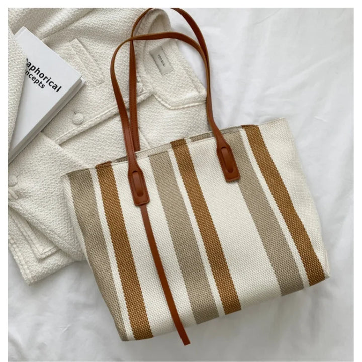 Korean designed vertical stripes ladies shoulder bag