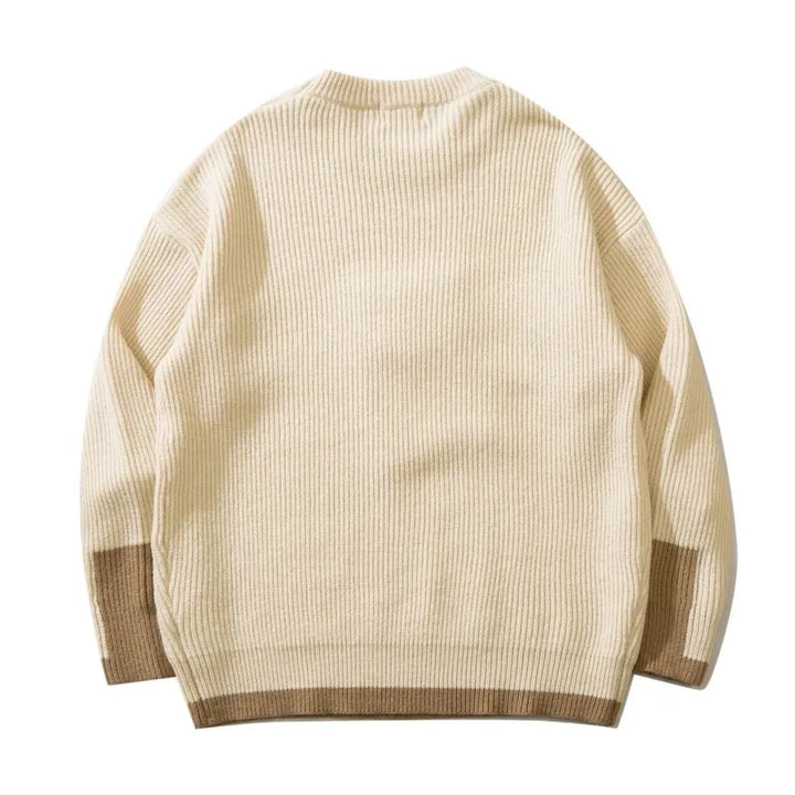Cozy Knitted Sweater Featuring Fun Snack Patch Accents