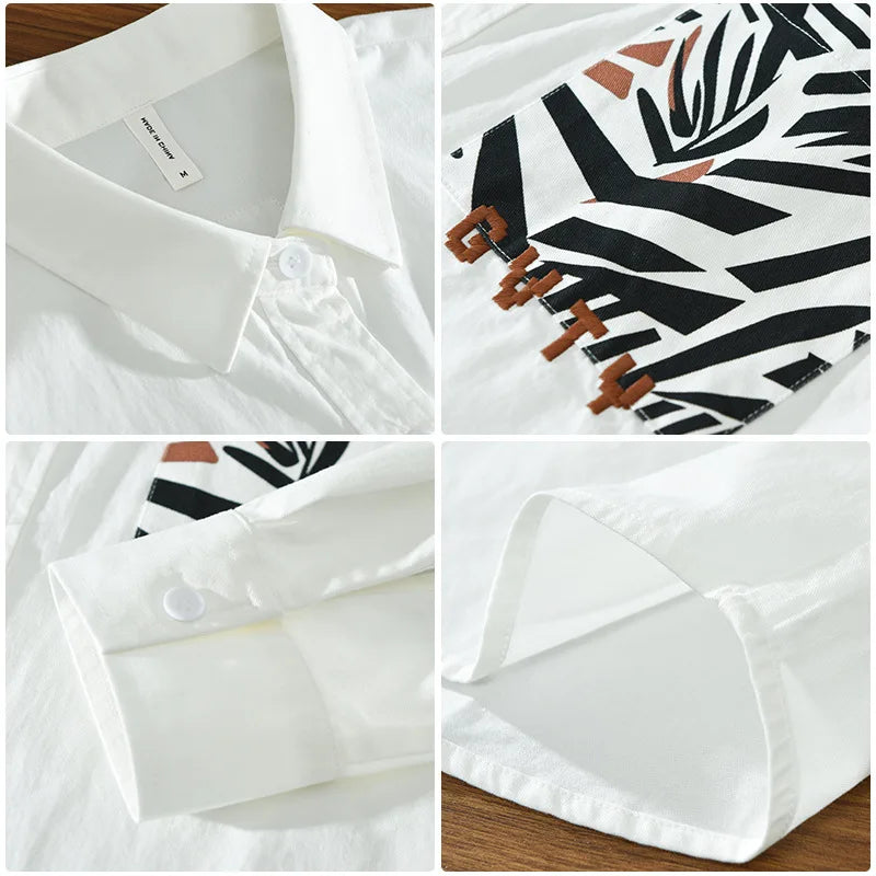 Chic White Shirt Featuring Stylish Zebra Print Pocket Detail