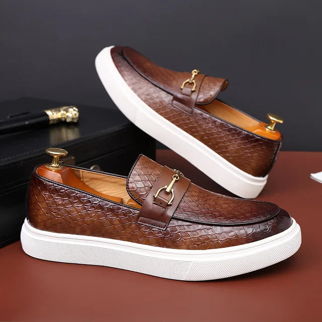 Embossed Embossed Leather Loafers