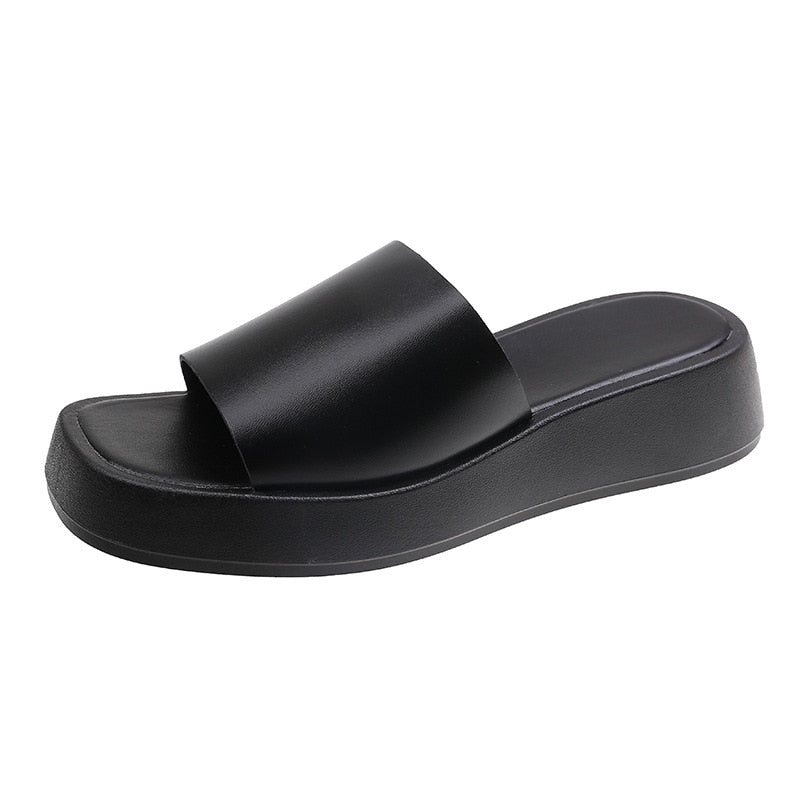 Minimalist slide sandals with wide strap