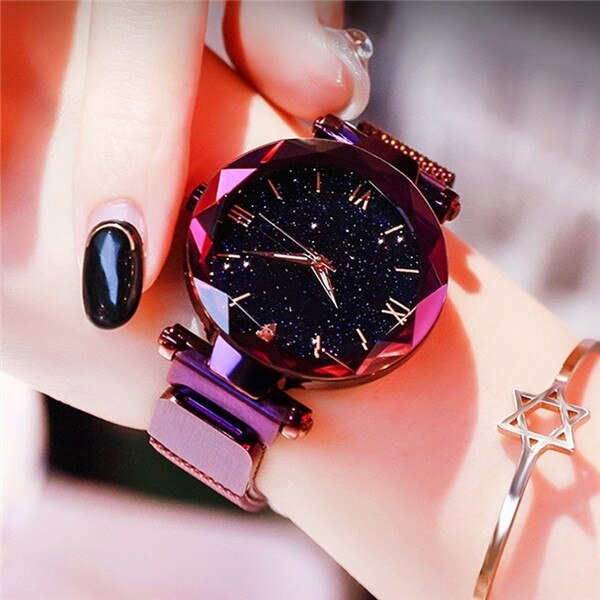 Ladies Fashion Starry Sky Watches Magnetic Buckle Mesh Bracelet Diamond Quartz Watch Ladies Dress Watch