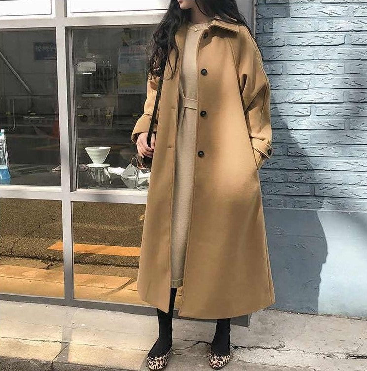 Women's Long Wool-Blend Winter Coat, Elegant Full-Length, Warm & Stylish