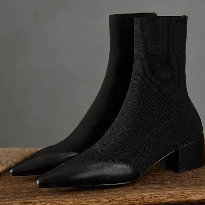 Elegant sock boots with leather accent