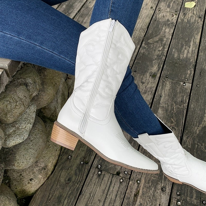 Retro western cowboy boots with side zip