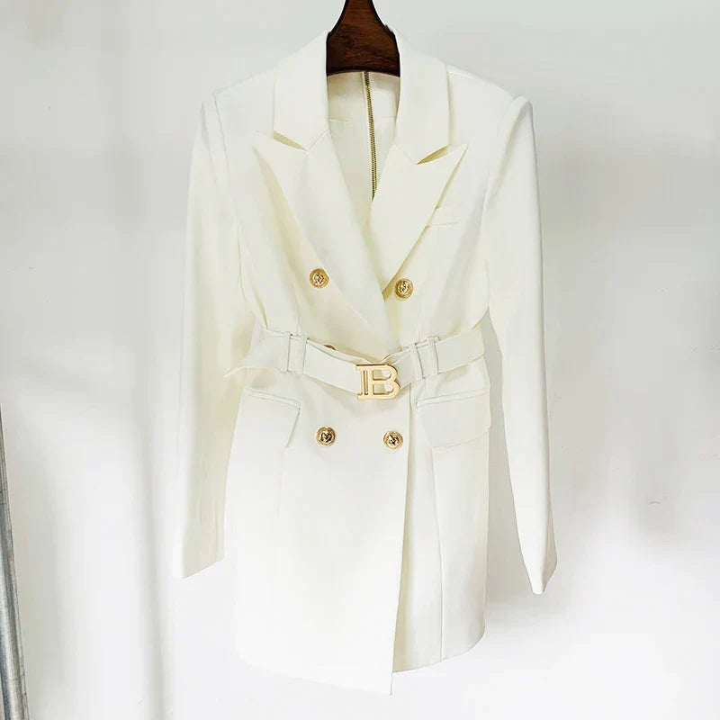 Double-breasted blazer dress with gold button details