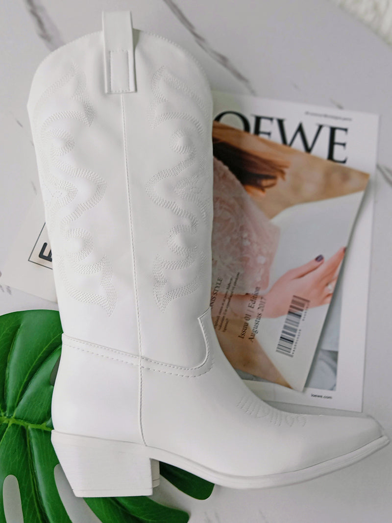 PU leather cowboy boots in white colour