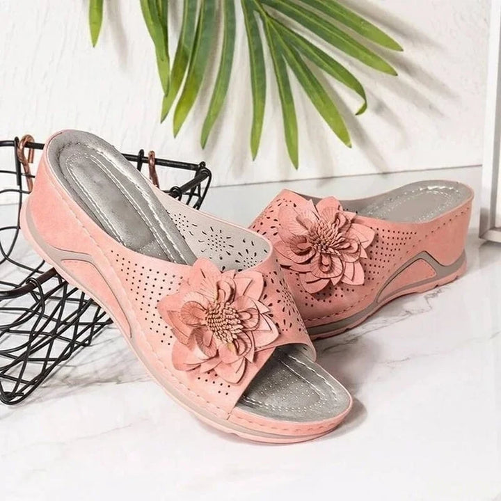 Summery woven flower wedge sandals