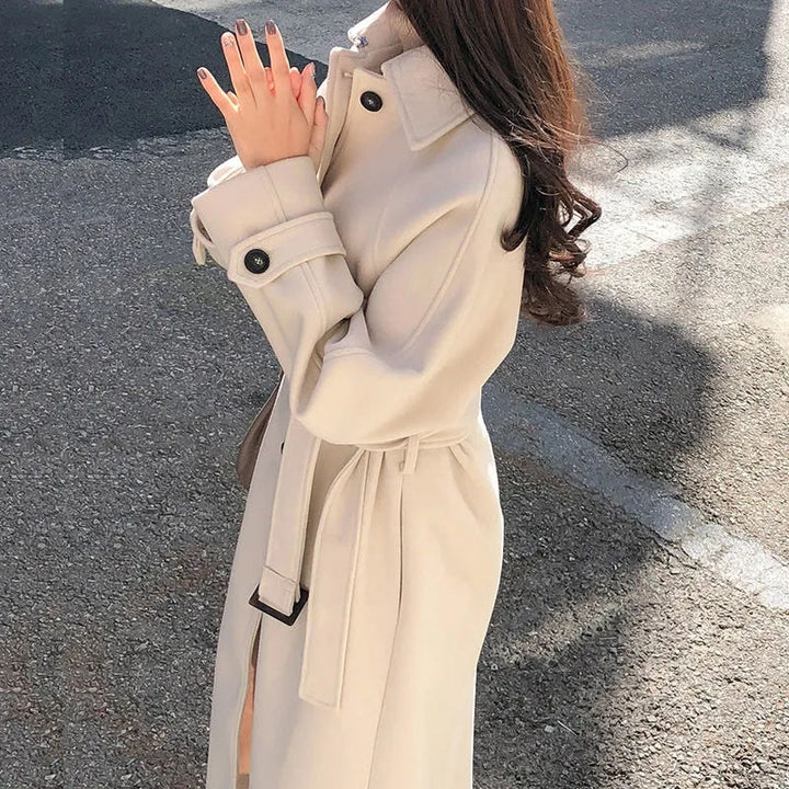 Women's Long Wool-Blend Winter Coat, Elegant Full-Length, Warm & Stylish