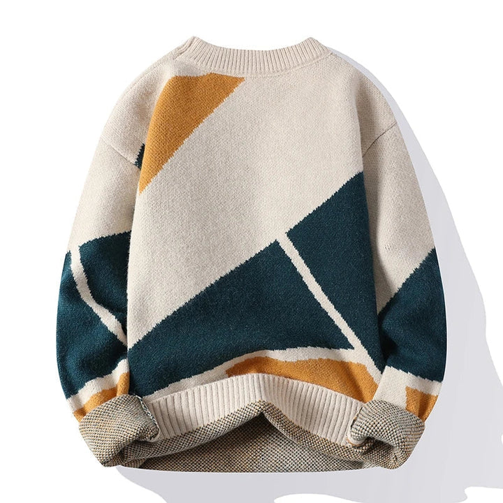 Chic Geometric Pattern Sweater with a Stylish Round Neckline