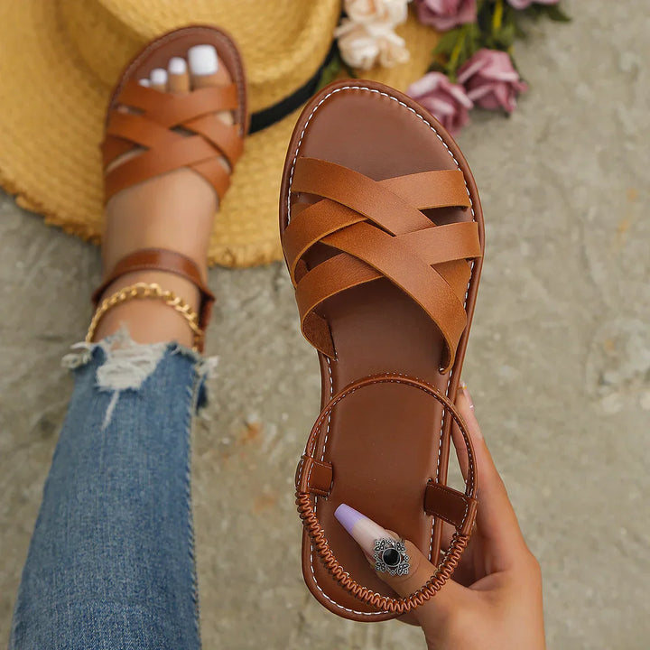 Women's summer sandals in Roman style with straps and non-slip rubber soles