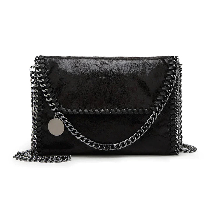 Suede clutch with chain embellishment