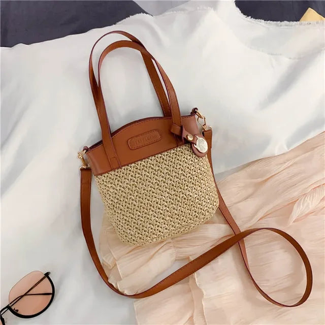 Women's shoulder bag with knitted pattern, PU patchwork and designer strap