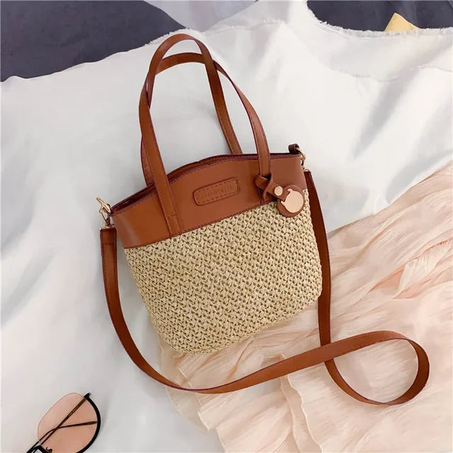Women's shoulder bag with knitted pattern, PU patchwork and designer strap